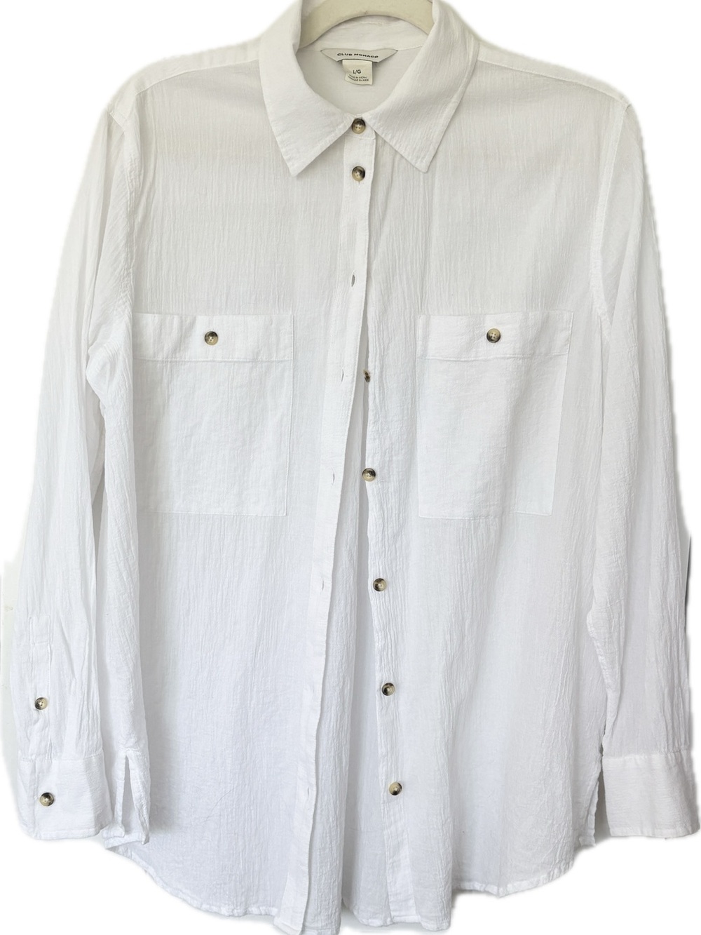 Club Monaco 100% Cotton White Button-Down Shirt with Chest Pockets